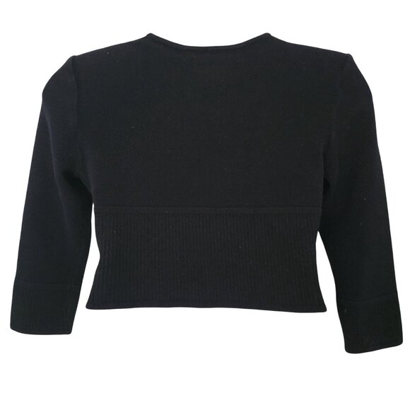St John Basics L Black Ribbed V Neck Cropped Sweater Top USA - Picture 5 of 6